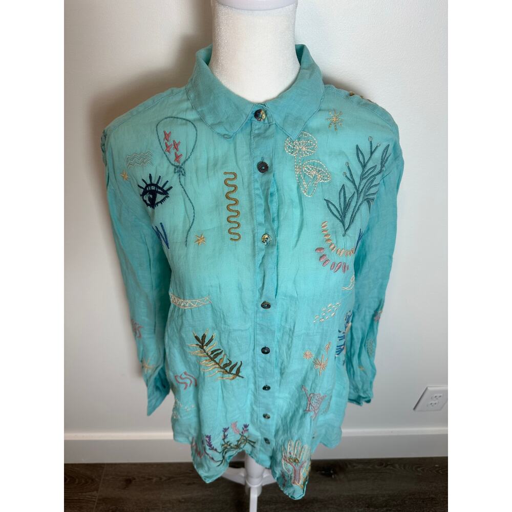Johnny Was Embroidered Long Sleeve Button Down Shirt - Picture 4 of 13
